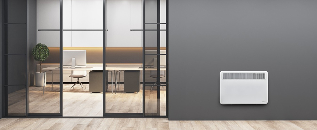 die elektrischen Direktheizungen von Dimplex, Anwendungsbild montiert in einem Büroflur