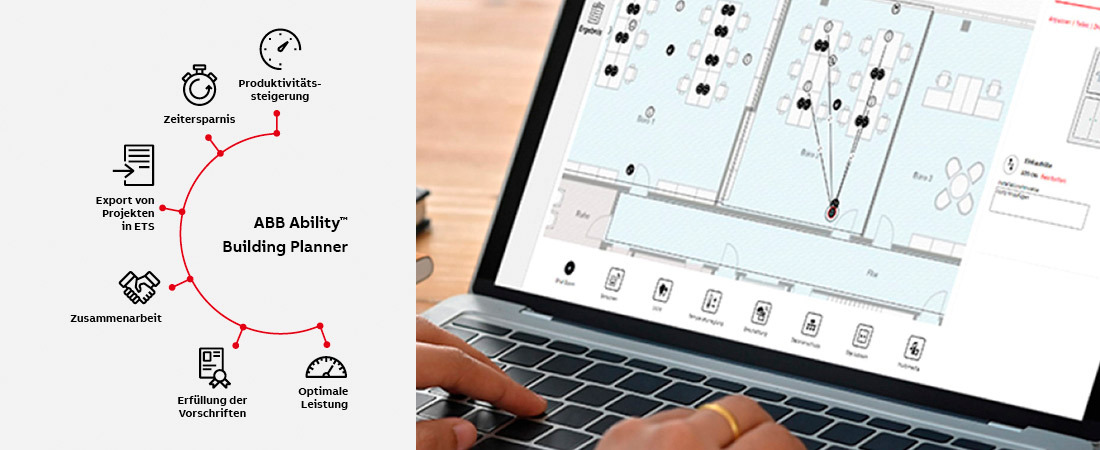ABB Ability Abbildung und Bild der online Planung an Laptop von ABB