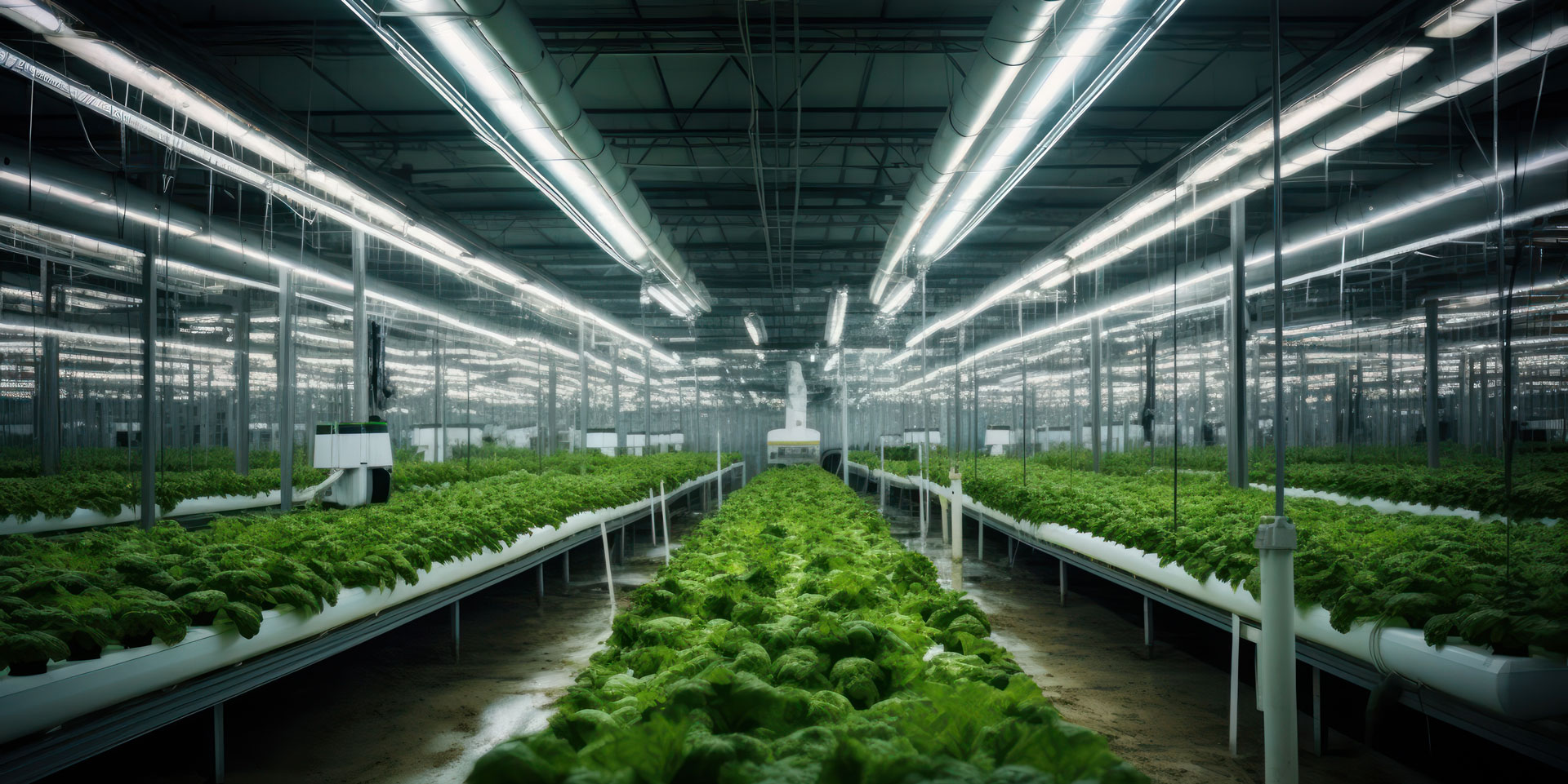 Pflanzen und Gemüse, welches in einem Treibhaus mit Hilfe von LED Leuchten wächst