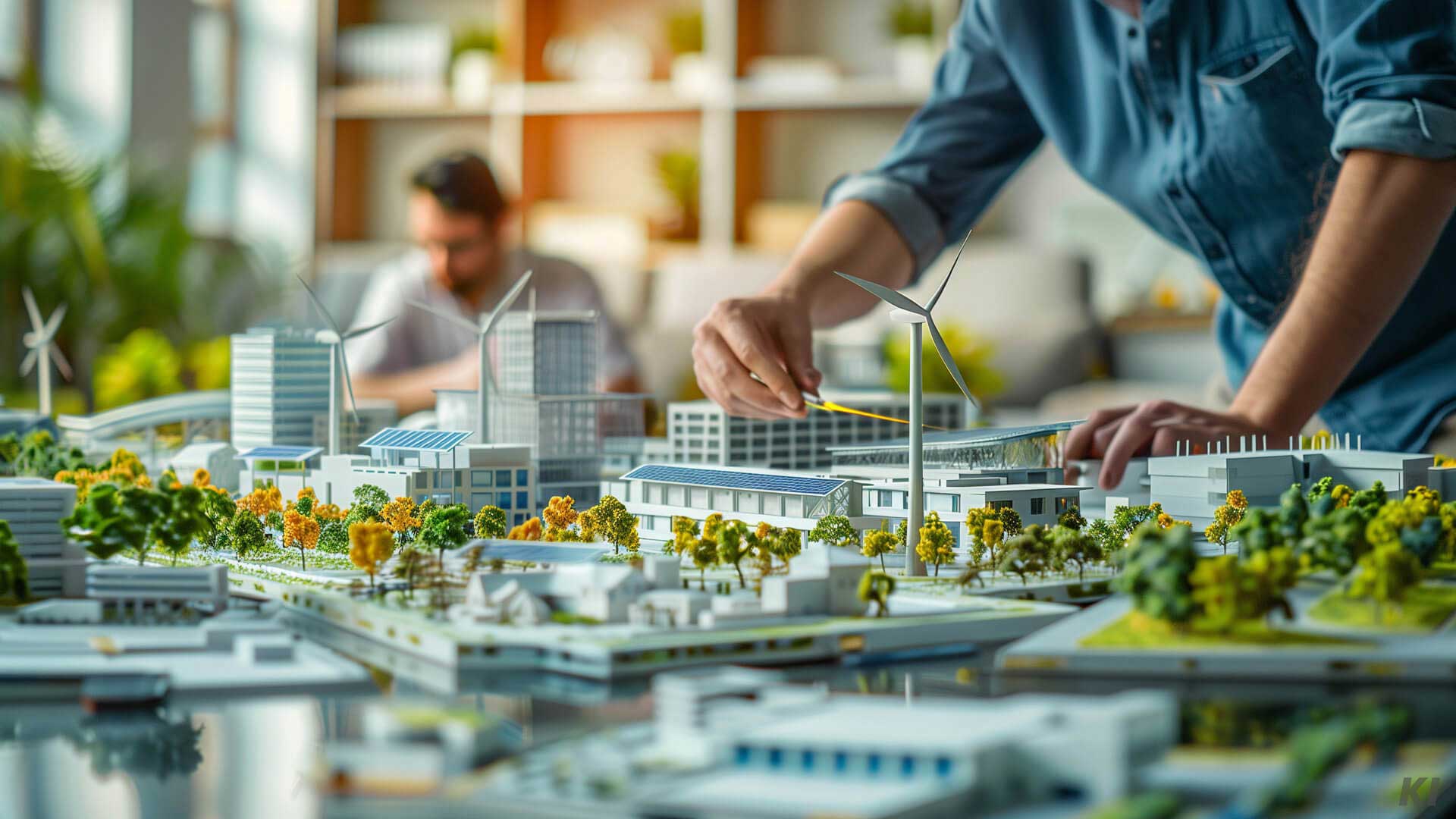 Projektplaner bei der Arbeit am Modell, Bild mit KI generiert
