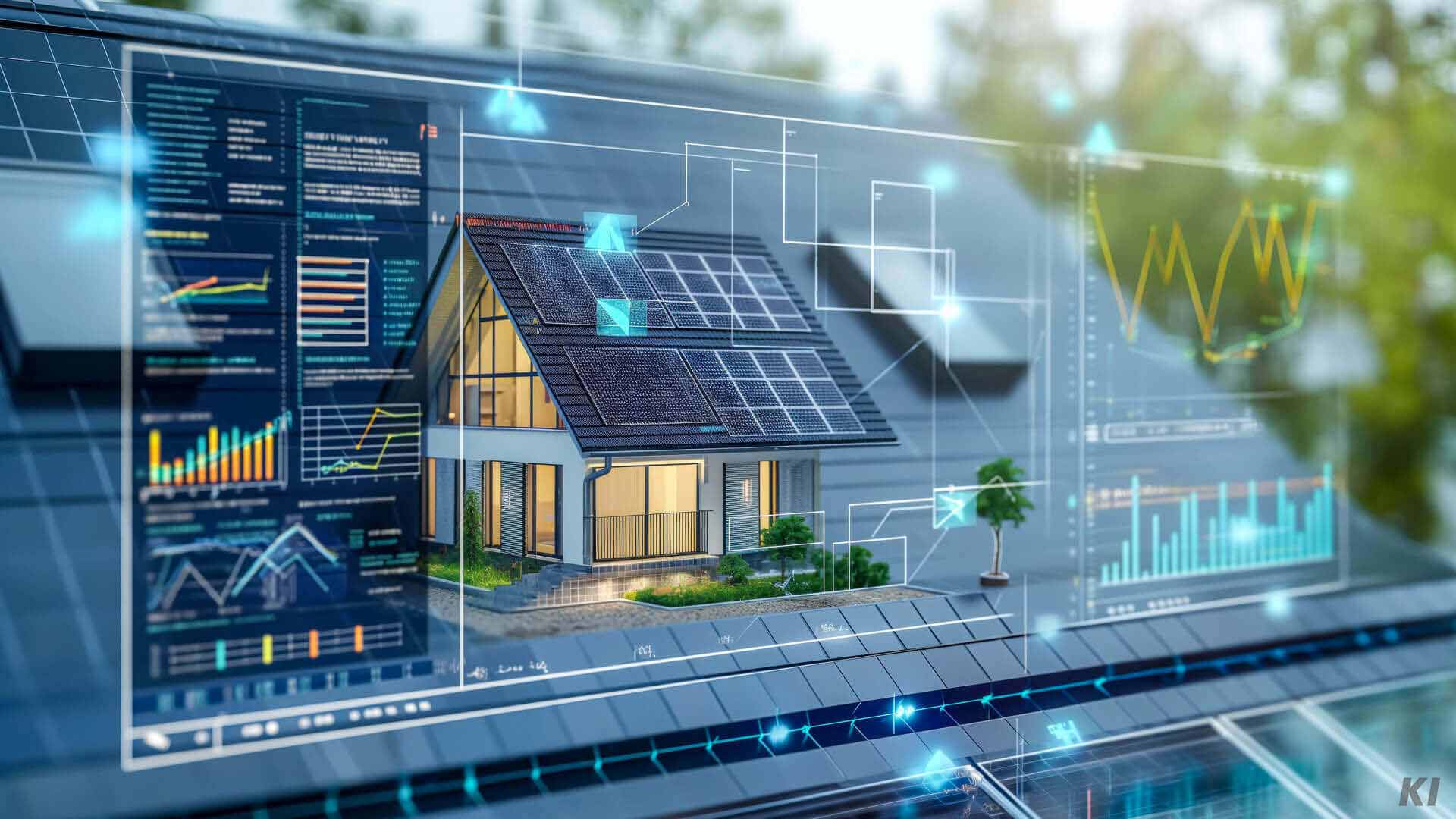 Vernetztes Haus mit Parameteranzeigen, Bild mit KI generiert