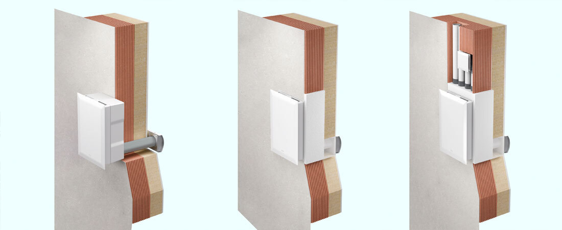 Produktbilder der drei Ausführungen des KWL EC 70 von Helios