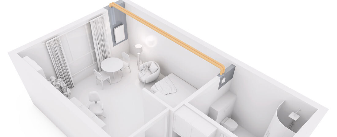 Bild der Teilwandintegration der Wohnraumlüftung von Helios