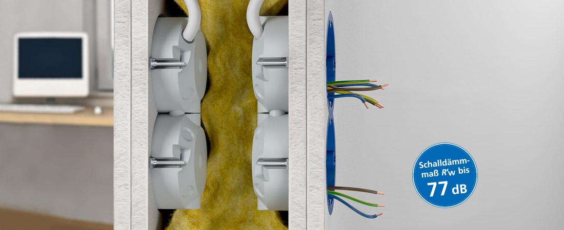 Geräte-Verbindungsdose für baulichen Schallschutz