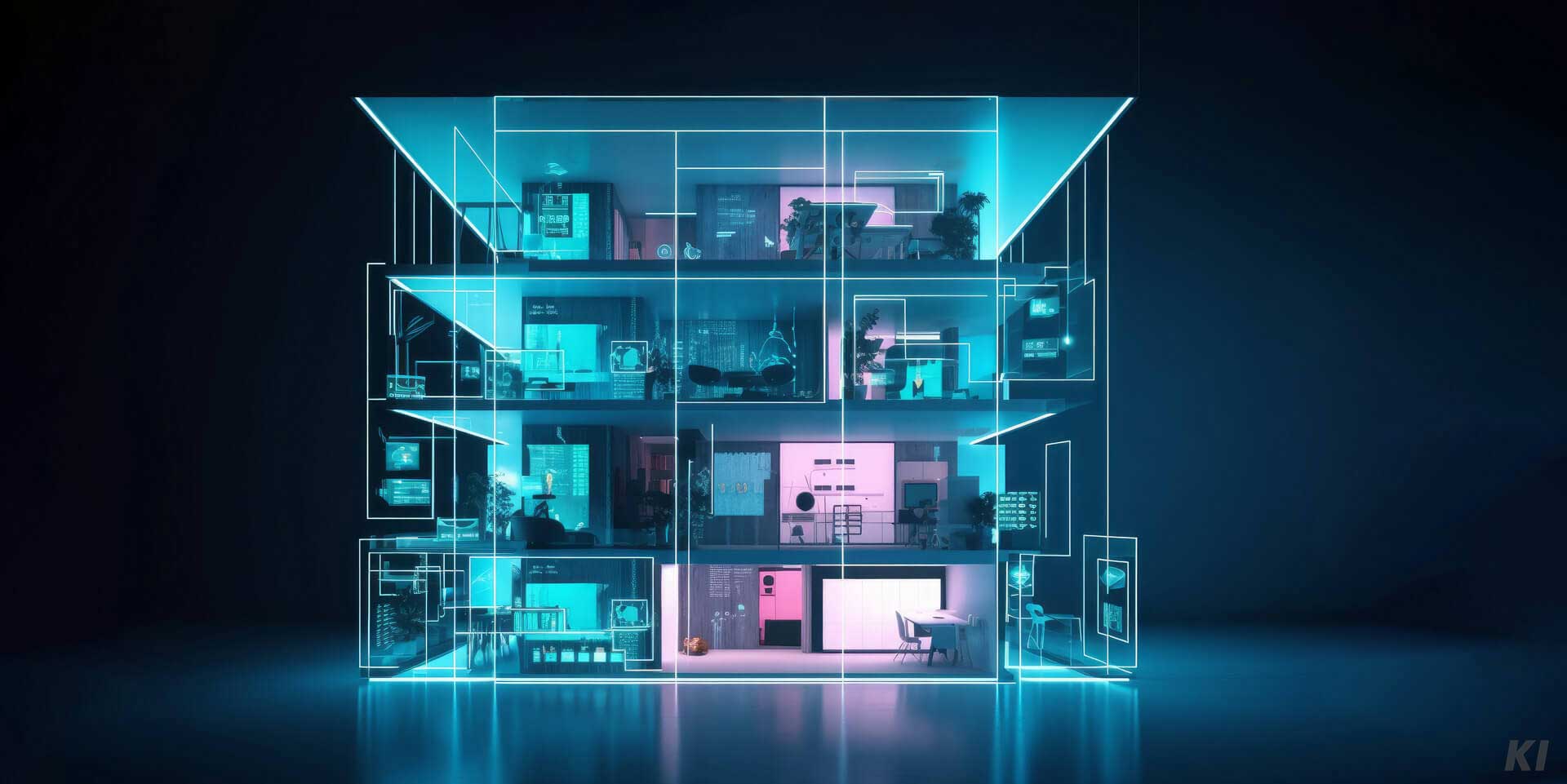 Smart Home illustrierte Wohneinheit, Bild KI generiert