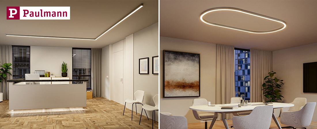 Moodbilder des Lichtkanalsystems Linion von Paulmann als Deckenmontage