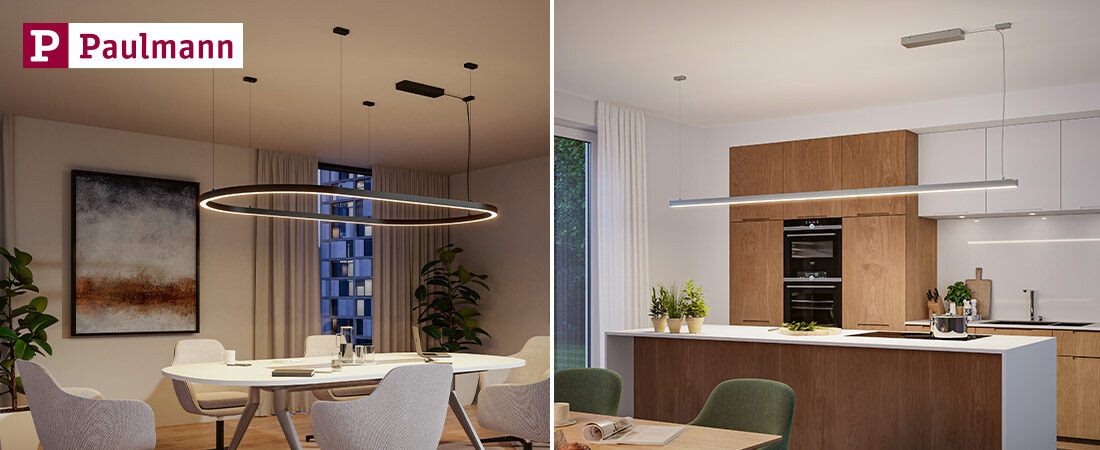 Moodbilder des Lichtkanalsystems Linion von Paulmann als Seilabhängung