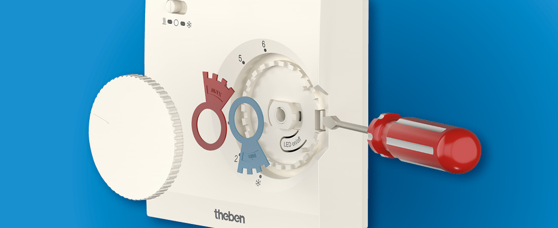 Bild der Snap-Funktion und Begrenzung der Soll-Temperatur unterhalb des Stellrads. RAMSES 700 S von Theben