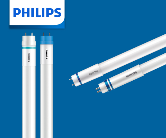 LED Tubes auf blauem Hintergrund von Signify Banner