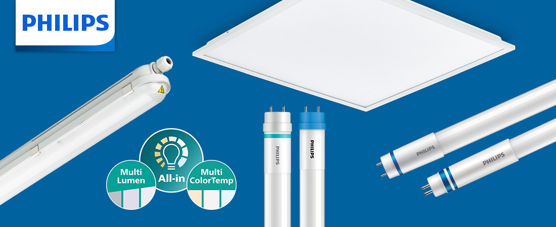 LED Lösungen von Signify Teaserbild mit Philips Logo und blauem Hintergrund